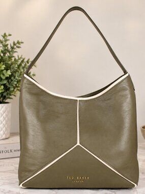 Ted Baker London Olive Green Leather Hobo Shoulder Bag Large